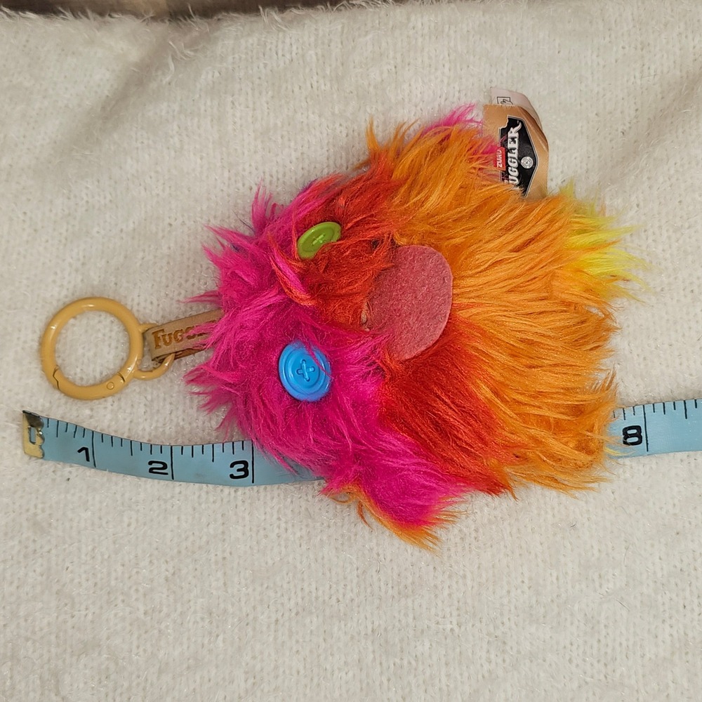 Zuru Fuggler Clip On Plush Monster Pink Orange Shaggy Fur Button Eyes Keychain - Picture 5 of 6
